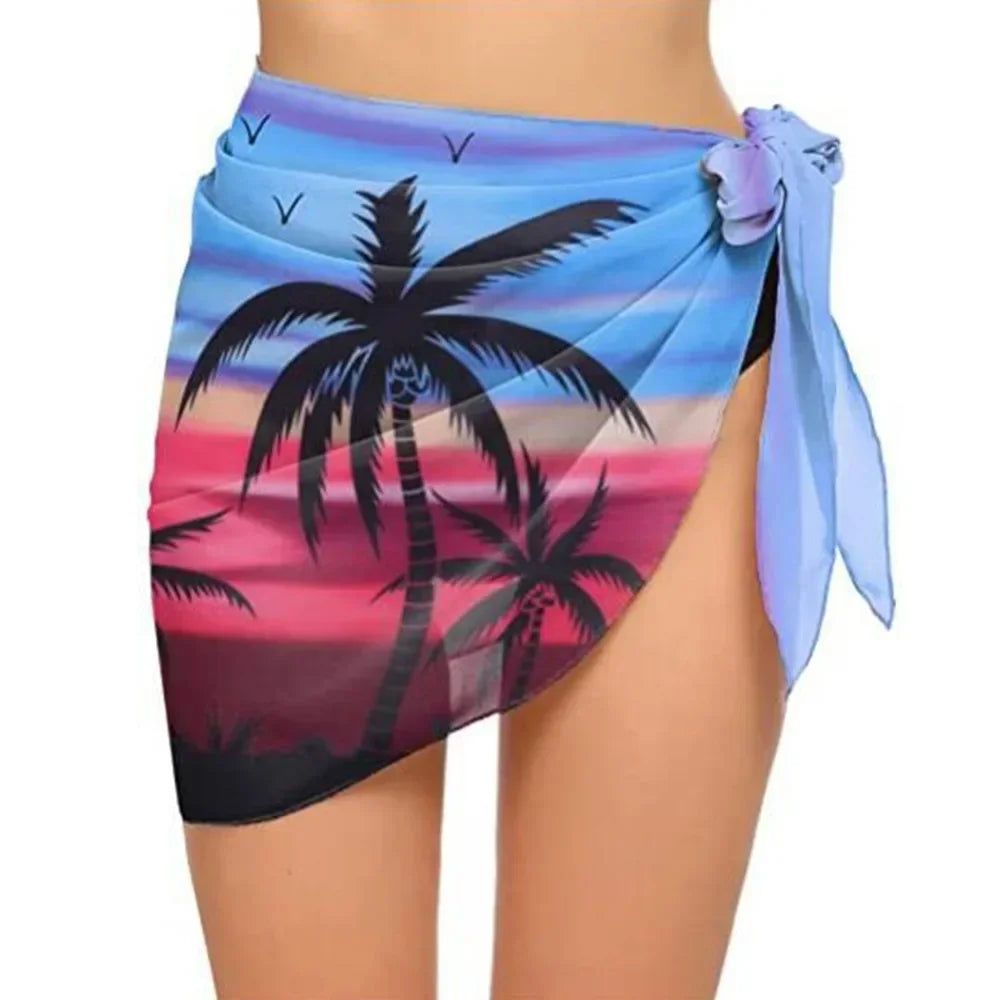 Summer Women Short Solid Sarong Swimsuit Coverups Beach Bikini Wrap Sheer Short Skirt Chiffon Skirt Scarf Swimwear Cover-ups - Matrix Studios