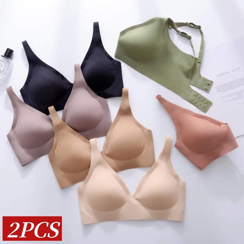 2Pcs/Set Seamless Bras For Women Wireless Underwear Push Up Bralette Soft Padded Deep V Sexy Lingerie Sleepwear Intimates S-3XL - Matrix Studios