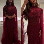 Eshaut&bridal Luxury Beaded Evening Dress Cape Sleeve Dubai Sheer Neck Mermaid Formal Prom Wedding Party Gown Customized 2026 - Matrix Studios