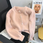 Imitation Mink Sweater Cardigan Women Korean Slim Plush Knit O-neck Short Tops Casual Knitwear Gilet Jackets Soft Malhas Coats - Matrix Studios