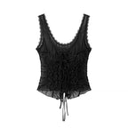 DUOPERI Women Y2K Fashion Solid Pleated Lace Up Slim Fitting Camisole Straps V-Neck Female Chic Lady Casual Tank Tops - Matrix-studios.com