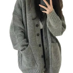 Korean College Style Single Breasted Cardigans Loose and Lazy V-neck Big Pocket Knitted Cardigan Women's Popular Coat Sweater - Matrix Studios