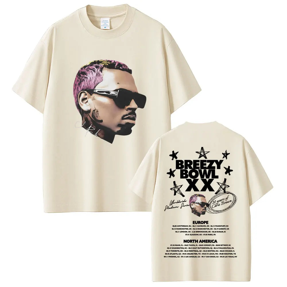 Rapper Chris Brown Breezy Bowl XX Tour 2025 T-shirt Men Women Hip Hop Fashion Pop Music  T Shirts Casual Cotton Vintage T-shirts