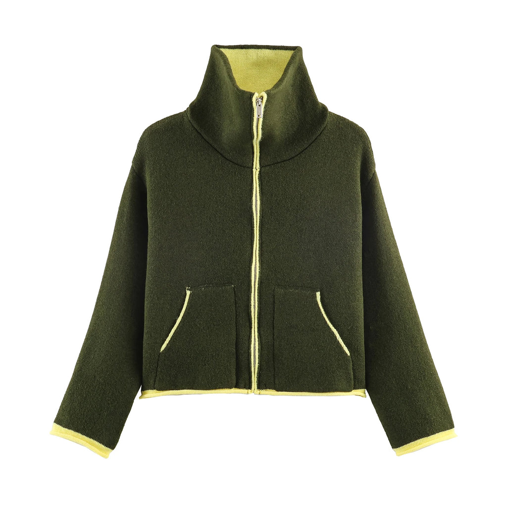 2025 Winter New Product Women's Lazy Style Loose Contrasting Color Decorative Layer Knitted Pilot Jacket Coat - Matrix-studios.com