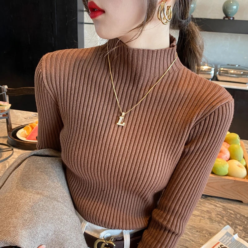Winter Long Sleeve Mock Neck Knitted Women Sweater Pullover Slim Knit Sweater Women Tops Blusas Mujer De Moda 2024 Blusa J995 - Matrix Studios
