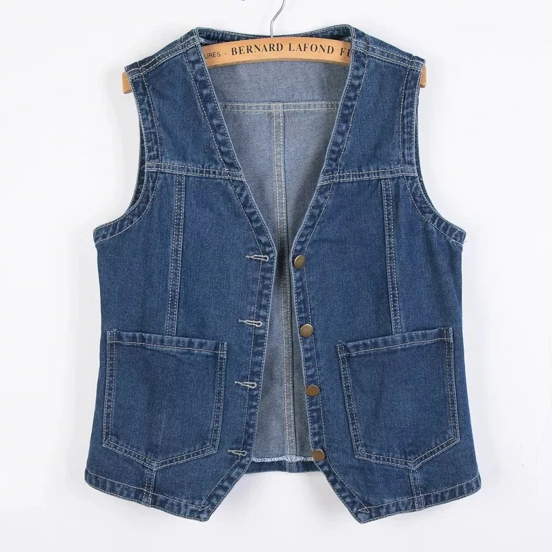 Women Vintage Denim Waistcoat Jacket 2026 Spring New Female Short Slim Sleeveless Coat Vest 6XL Single Breasted Solid Casual Top - Matrix Studios