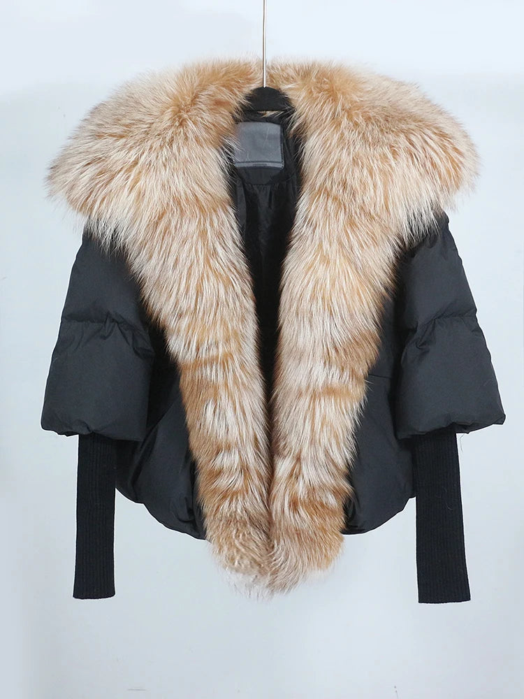 Loose Natural Real Fox Fur Collar Coat Thick New European Fashion White Duck Down Jacket Winter Women Warm Luxury Outerwear - Matrix Studios