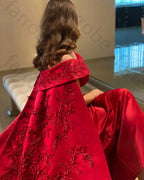 Customized Ankle Length Sheath Evening Party Gowns Women Beaded Applique Long Wrap Prom Dresses Zipper Back Vestidos Des - Matrix Studios