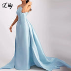 Lily Light Blue Prom Dress Shiny Beading Halter Party Dresses Stain  Sleeveless Celebrity Gowns with Detachable Tail Customized - Matrix-studios.com