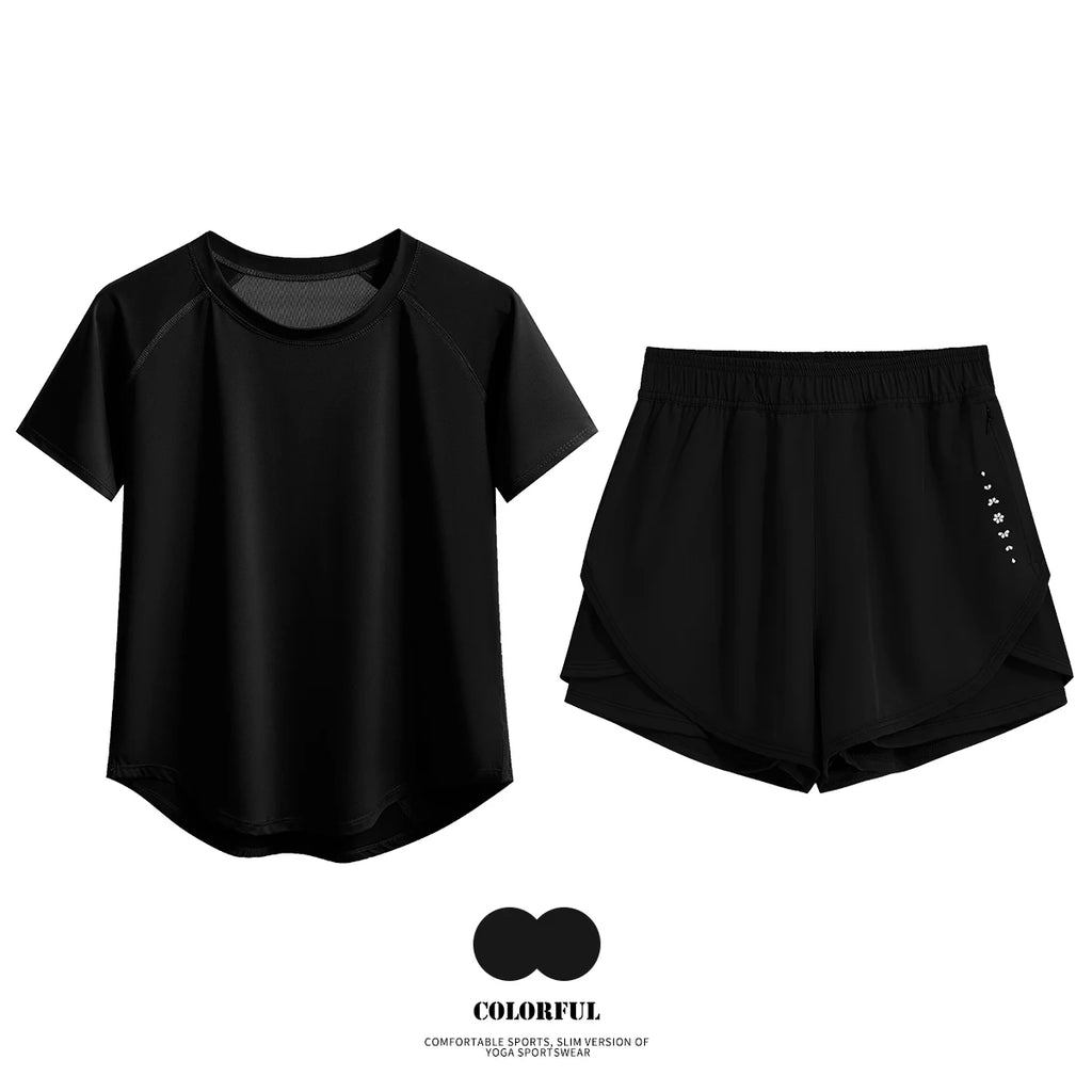 DRUR 2pcs Gym Set Women Summer Sportswear Outfit 2 Piece Short Sleeve Sports Shirt Shorts Sets Jogging Suit Female Tracksuit New - Matrix-studios.com