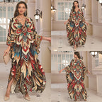 Kaftan Dresses for Women Wave Neck Swimsuit Cover Up Caftan Dress Plus Size Oversized Long Beach Dress - Matrix Studios