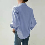 Women Spring Summer Blouses Shirts Lady Fashion Casual Long Sleeve Turn-down Blue Stripes Blusas Tops - Matrix-studios.com