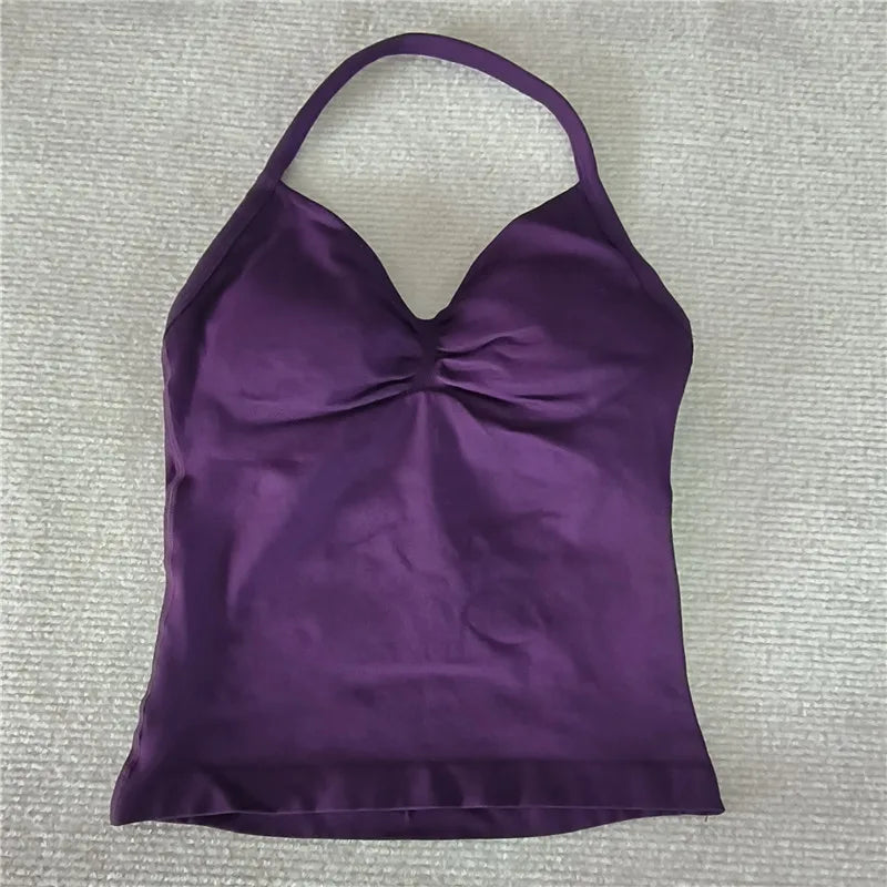 HBC Sexy V Neck Gym Tank Top Longline Strappy Vest Women Seamless Sports Running Tank Top Slim Fit Yoga Padded Workout - Matrix-studios.com