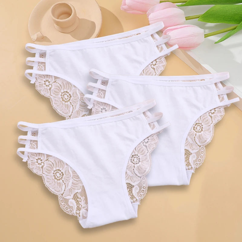 3PC/Set Women's Sexy Floral Lace Panties Low Rise Hollow Out Briefs Transparent Underwear Female Elastic Straps Soft Lingerie - Matrix Studios