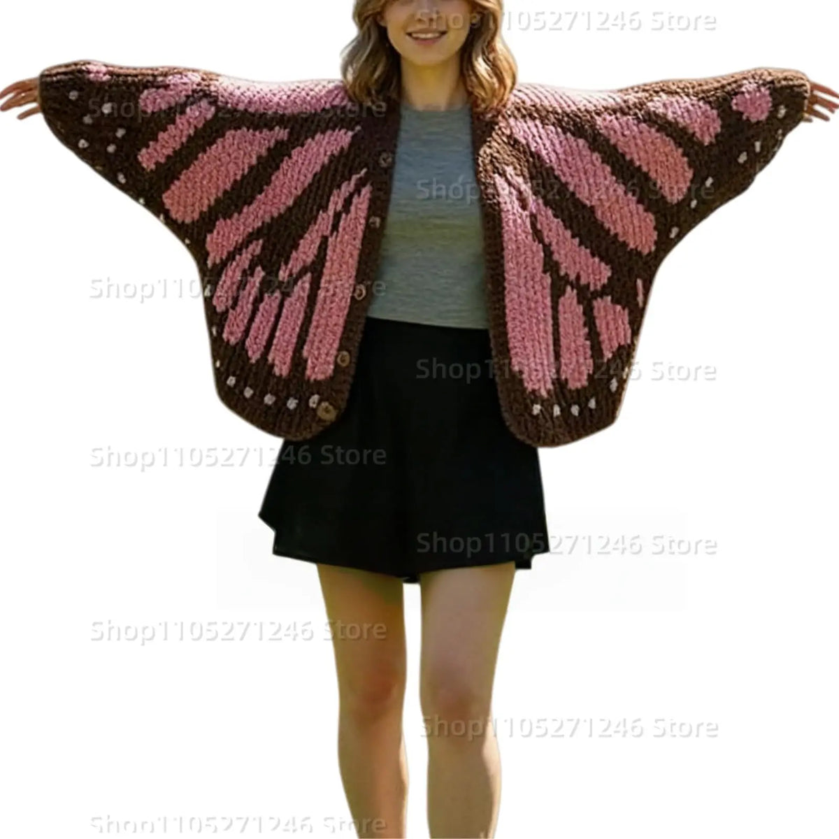 Monarch Butterfly Crochet Knit Cardigan Sweater with Wing Design Women's Fashion Butterfly Cardigan Mother's Day Excellent Gift - Matrix Studios