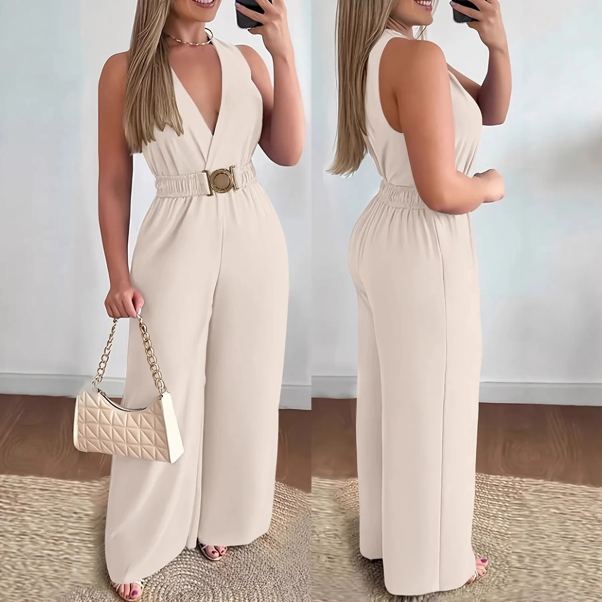 Jumpsuits women 2026 rompers Spring/Summer Deep V-neck sleeveless sexy jumpsuit wide-leg slim fashion jumpsuits women's clothing - Matrix Studios