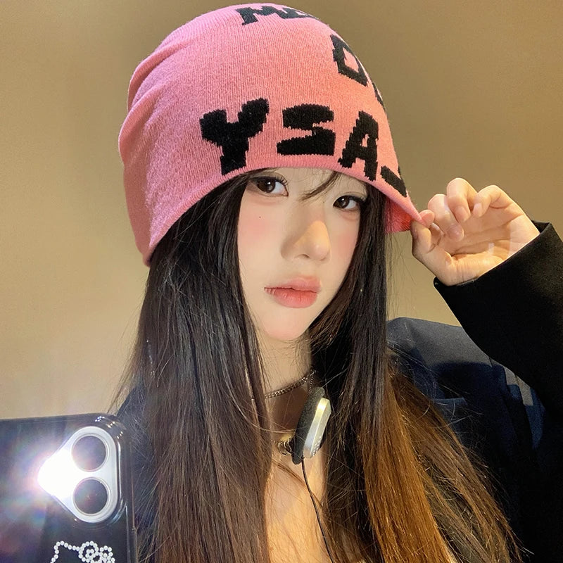 New Autumu Winter Keep Warm Knit Hat Women Men Skiing Beanies Outdoor Cold Hat Cycling Skullcap Fashion Letter Y2K Hiphop Beanie