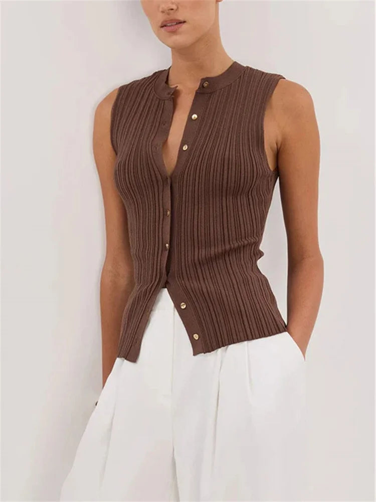 Tossy Summer Knitwear Ribbed Cardigan Top Female Sleeveless Solid Fashion Patchwork Y2k Cropped Top Women's Knit Cardigan Coat - Matrix Studios