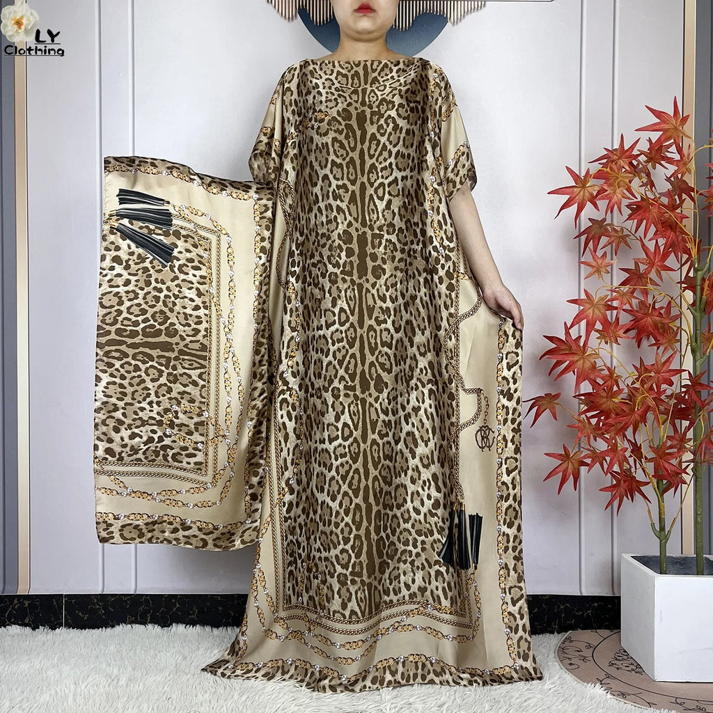 Muslim Abayas For Women 2023 New Fashion Printed Silk Soft Loose Femme Elegant Robe African Maxi Party Dresses With Belt Turban - Matrix-studios.com