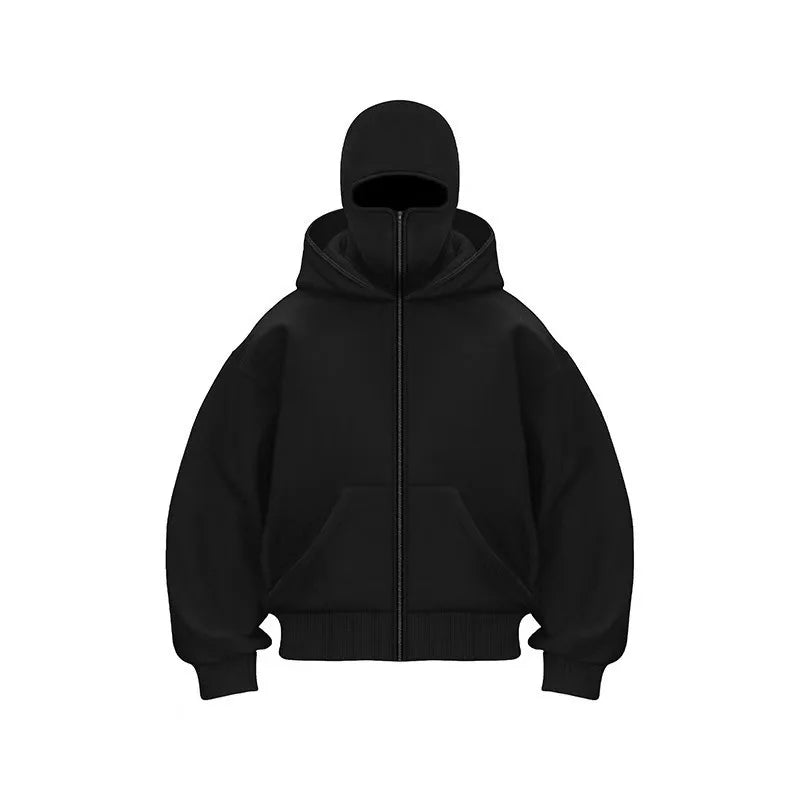 Men and women Y2K Gothic Harajuku winter new item double hooded sweatshirt men's hooded mask zipper sportswear - Matrix Studios