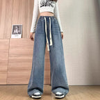 Loose Fit High Waist Wide Leg Jeans Women plus Size Light Blue Elastic Waist Dstring Trousers Autumn Faion plus Size - Matrix-studios.com