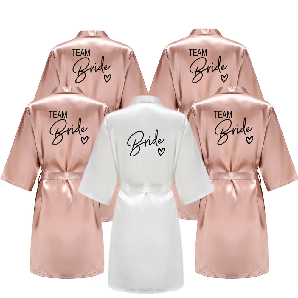 Wedding Party Team Bride Robe With Black Letters Kimono Satin Pajamas Bridesmaid Bathrobe SP003 - Matrix-studios.com