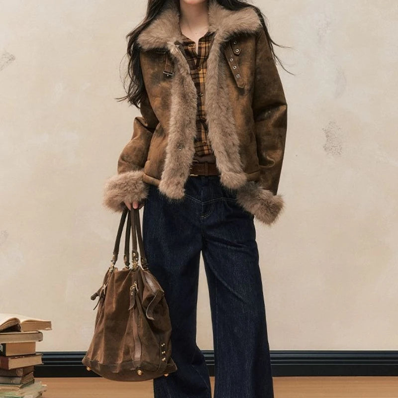 Autumn and Winter Coat with A Stylish Fur Patchwork Design Women's Biker Jacket Leather and Fur Integrated Jacket - Matrix Studios