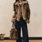 Autumn and Winter Coat with A Stylish Fur Patchwork Design Women's Biker Jacket Leather and Fur Integrated Jacket - Matrix Studios