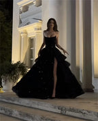 Bella Black Tulle Prom Dresses Side Split A-line Strapless Wedding Dress Elegant Customized Sleeveless Vestidos De Fiesta 2026 - Matrix Studios