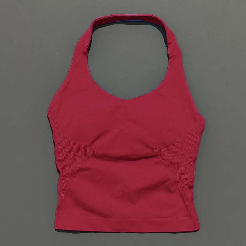 HISTELLO Sports Halter Top Seamless Longline Strappy Gym Tank Top Women Yoga Clothing Workout Fitness Sportswear Pilates Vest - Matrix-studios.com