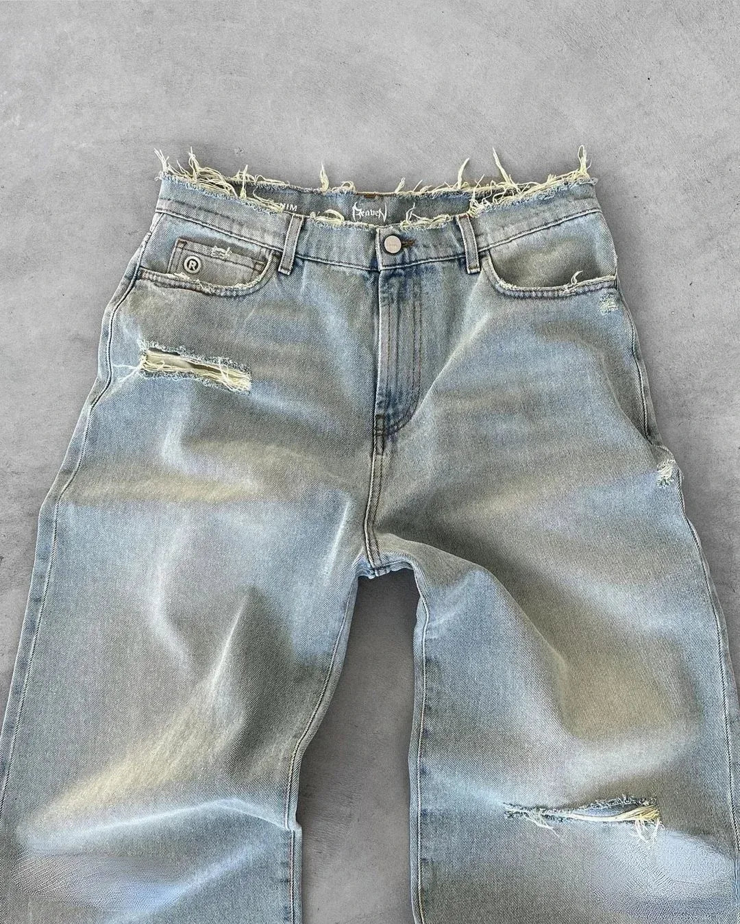 Straight Jeans Distressed Men Jean Ripped Holes Washed Denim Pants Ankle Length Loose Solid Zipper Fly Pockets Casual 2025 - Matrix Studios
