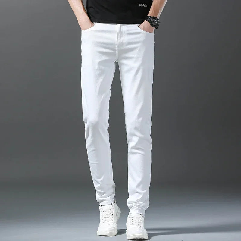 2026 Spring New Men Slim Jeans 98% Cotton White Stretch Straight Casual Fashion Pencil Pants High Quality Trousers Male Clothes - Matrix Studios