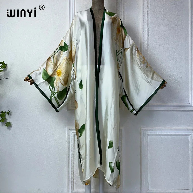 WINYI Summer Bohemian Kimono Beach Cover-Up Swim Suit Elegant African Women Boho Cardigan Sexy Holiday Long Sleeve Beach Dress - Matrix Studios