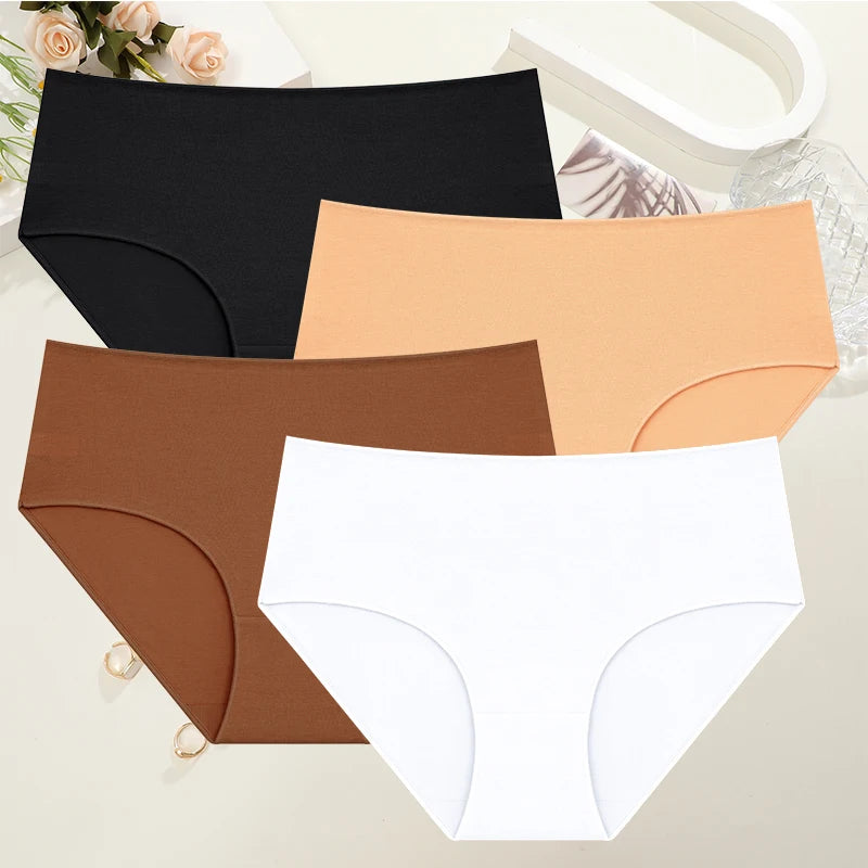 4Pcs/Set Comfort Cotton Panties Women High Waist Briefs Seamless Underwear Breathable Underpants Plus Size Panty S-2XL Intimates - Matrix Studios