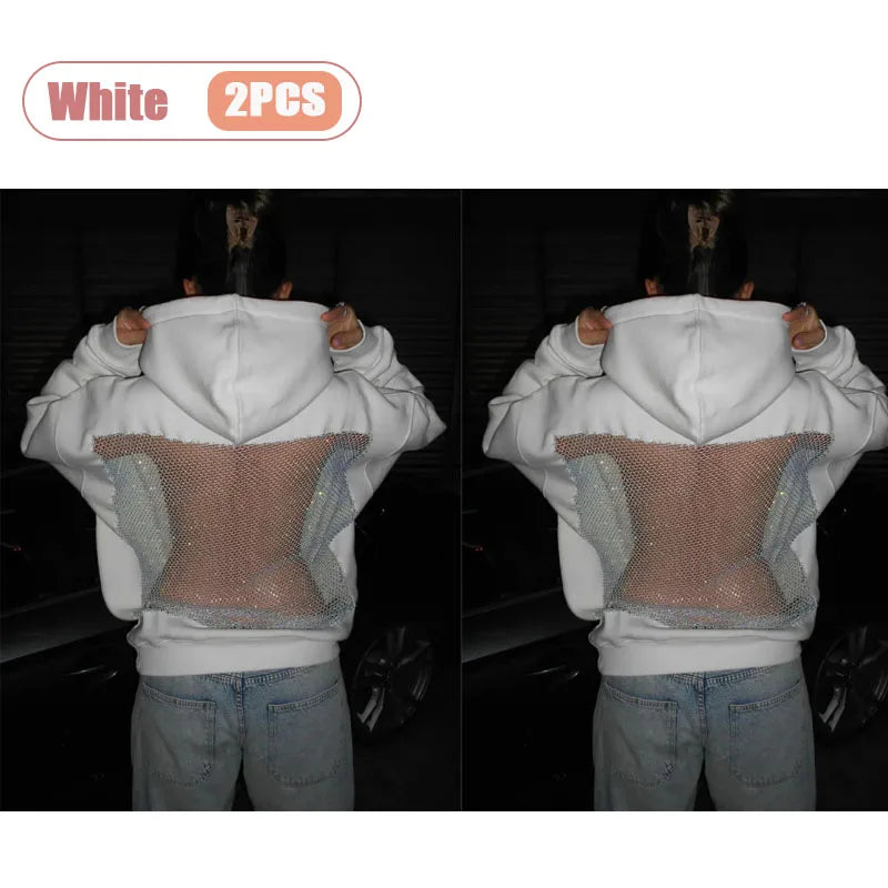 1/2PCS Fashionable Women’s Hoodie Solid Color Hollow Mesh Backless Sweatshirt for Fall and Winter Ideal Christmas Gift - Matrix Studios