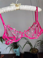 YUQI French Elegant Lingerie Set-Floral Embroidery Semi-Transparent Bra & Brief,Black Sensual Women's Underwear Luxury Intimates - Matrix-studios.com