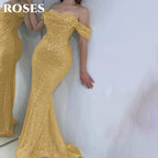 ROSES Pearl Gorgeous Prom Dress Sweetheart Off the Shoulder Hollow Prom Gown with Fishbone Shiny Sequins Formal Gown Customized - Matrix-studios.com