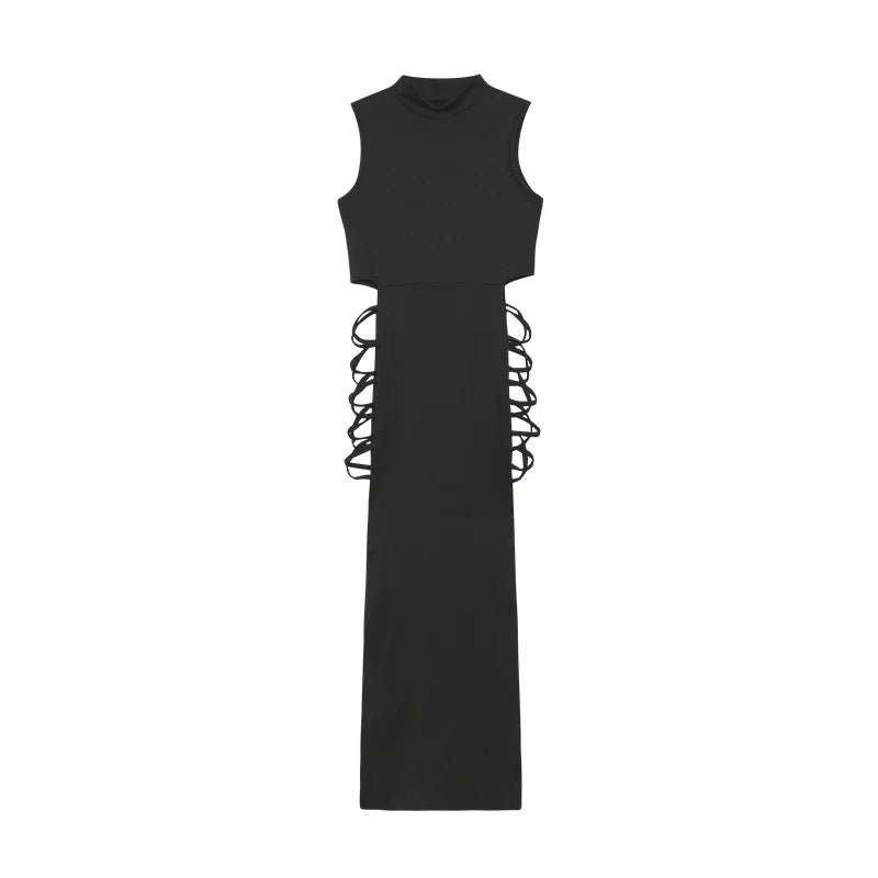 Criss Cross Cut Out Dress, Sexy Bodycon Mock Neck Sleeveless Dress, Women's Clothing - Matrix-studios.com