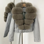 Fake Leather Coat New Natural Fox Fur Autumn Short Faux Leather Jacket Female Spring PU Women Long Sleeve Real Fur Coat Thin - Matrix Studios