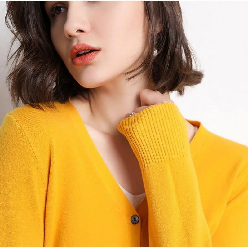 Cardigans Women 2025 Autumn Single Breasted V-neck Knitted Sweater Fashion Short Knitwear Solid Blue Green Pink Women's Jumpers - Matrix Studios