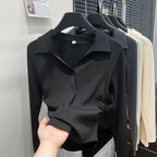Autumn Cotton Sexy Women's T Shirt Long Sleeve Skinny Slim Basic Solid Black White Crop Top Polo TShirt Casual Top Tee for Women - Matrix-studios.com