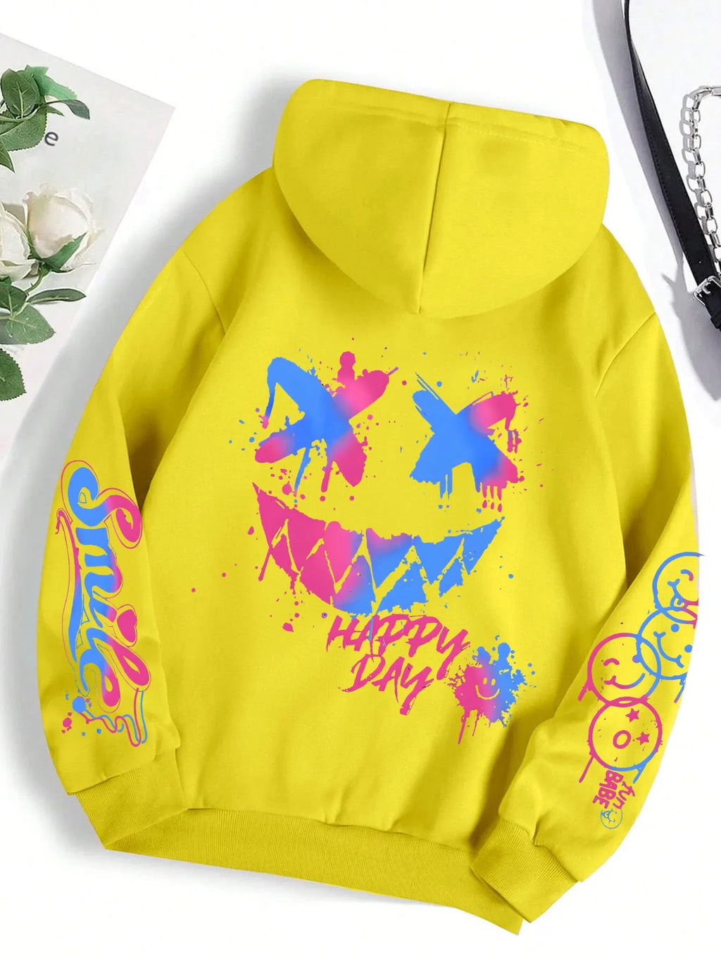 New Autumn Men's Personalized Smiling Face Print Comfortable Breathable Hooded Sweatshirt Outdoor Street Fashion Hooded Sweatshi - Matrix Studios