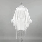 Wedding Bride Robe Morning Gown Elegant Feather Female Kimono Bathrobe Gown Sexy Rayon Summer New Sleepwear Nightwear Lingerie - Matrix-studios.com