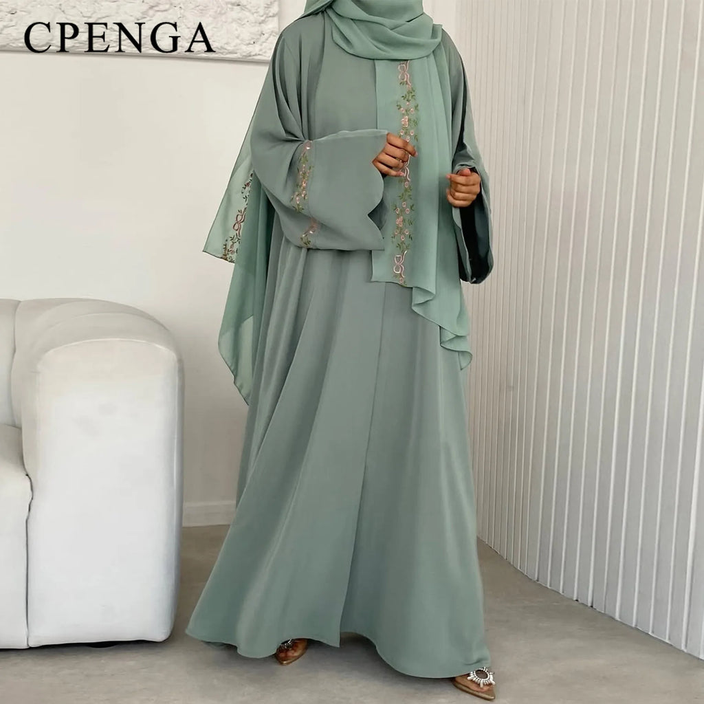 Luxurious Floral Embroidery Hijab Dress for Muslim Women Elegant Dubai Modest Abaya Eid Islam Party Jalabiya Turkey Kaftan Robe - Matrix-studios.com