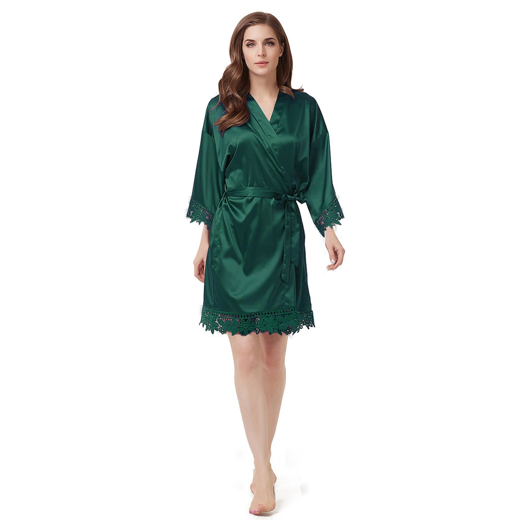 Bride Bridesmaid Lace Silky Satin Loungewear Monring robe  A9007 - Matrix-studios.com