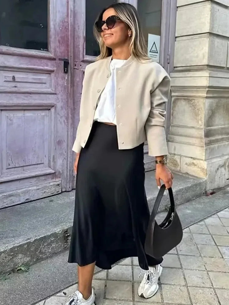 Willshela 2024 Black Satin Skirt Woman High Waist Elegant Long Skirts For Women Fashion Summer Midi Skirt Office Women's Skirts - Matrix-studios.com