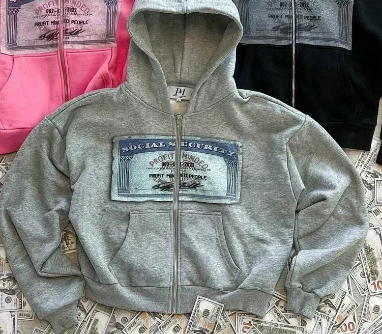 Gray Y2K Harajuku Dollar Print Hoodie Euro Street Style Best Seller Viral Harajuku Inspired Gray Cash Graffiti Design Streetwear - Matrix Studios