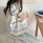 Sweet, Fresh, And Retro Striped Floral Nightgown and Pajamas for Women: Long-Sleeve Bathrobe and Loungewear for Spring and Fall - Matrix-studios.com