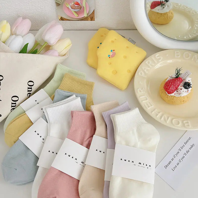 10 Pairs Women Pure Sports Socks Macaron Candy Colored Short Socks Soft Comfortable Breathable Sweat Absorbing Simple Fashion Al - Matrix Studios