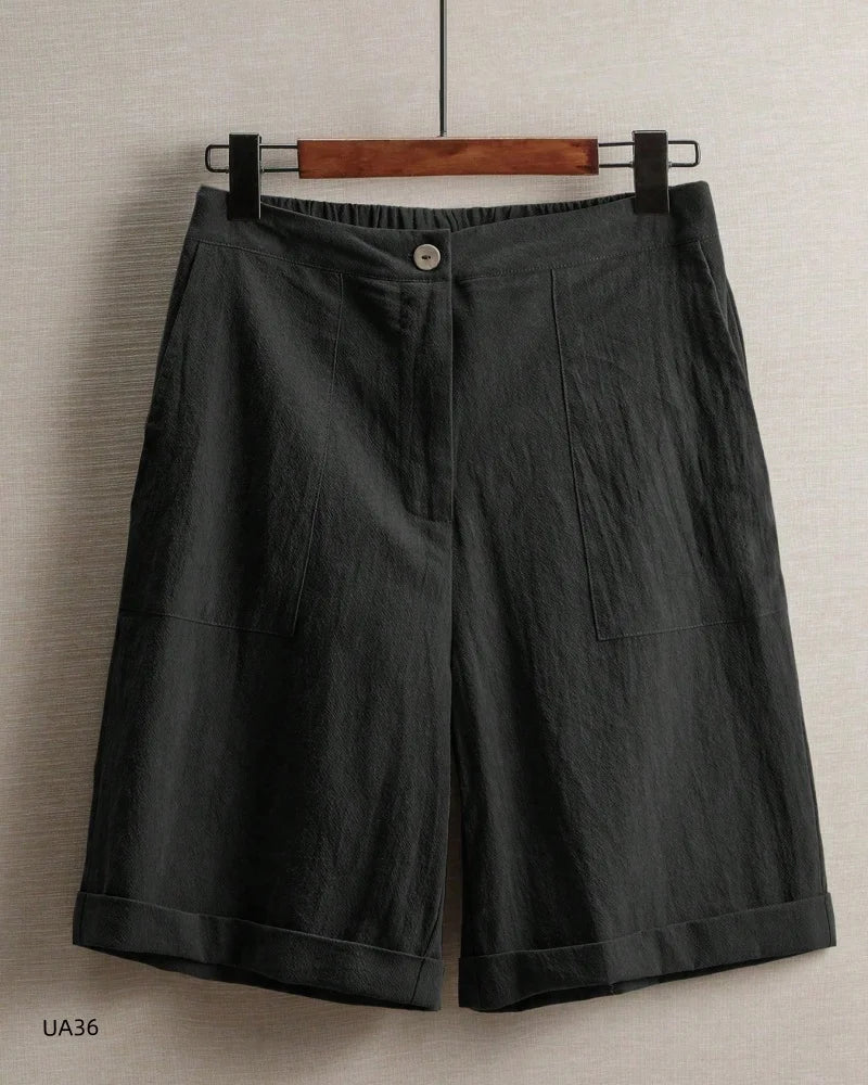 Comfort Ladies High Waist Cotton Linen Bermuda Shorts for Women Casual Loose Fit Summer Knee-Length fashion streetwear - Matrix Studios